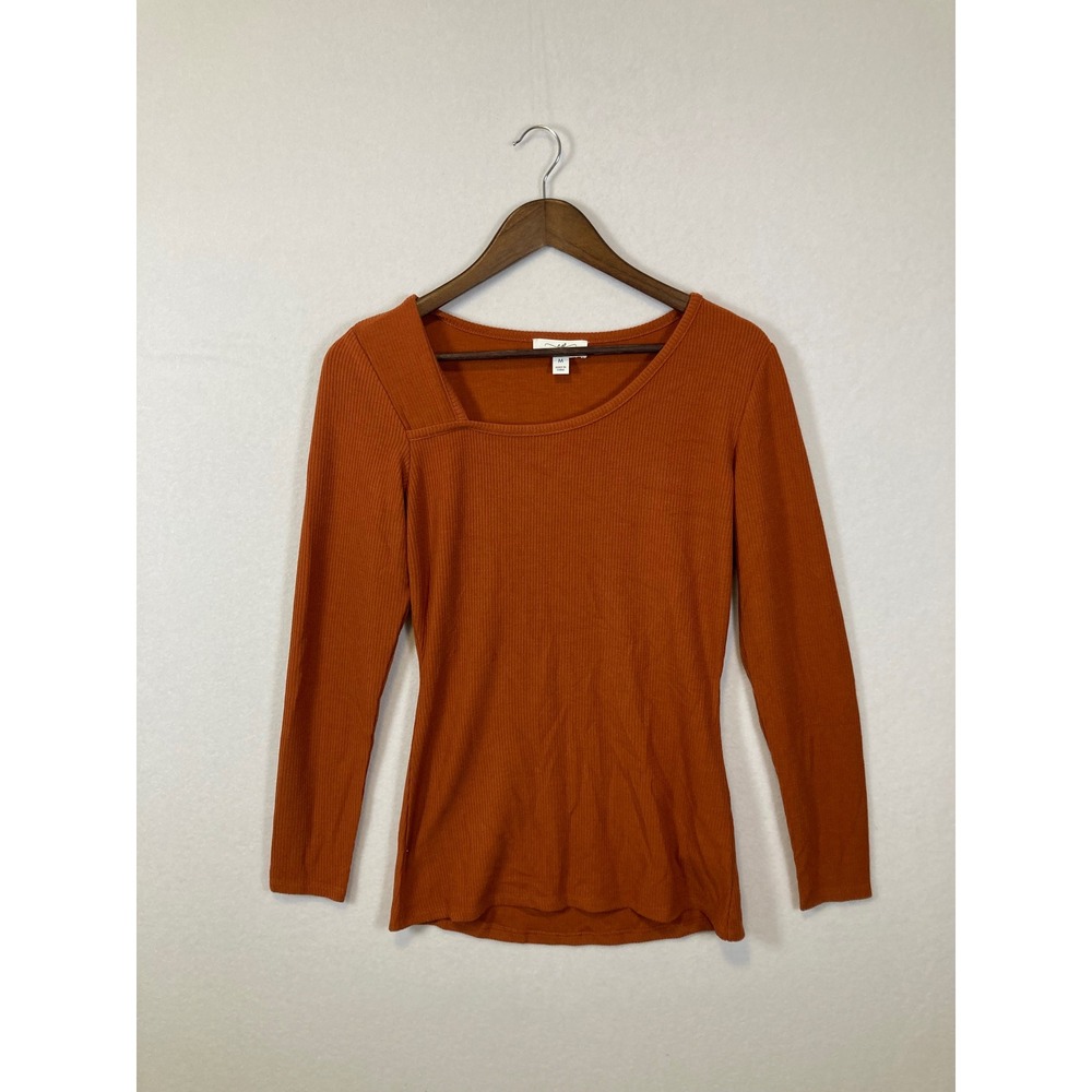 Circular‎ Path Ribbed Square Neck Long Sleeve Top Burnt Orange Women's M